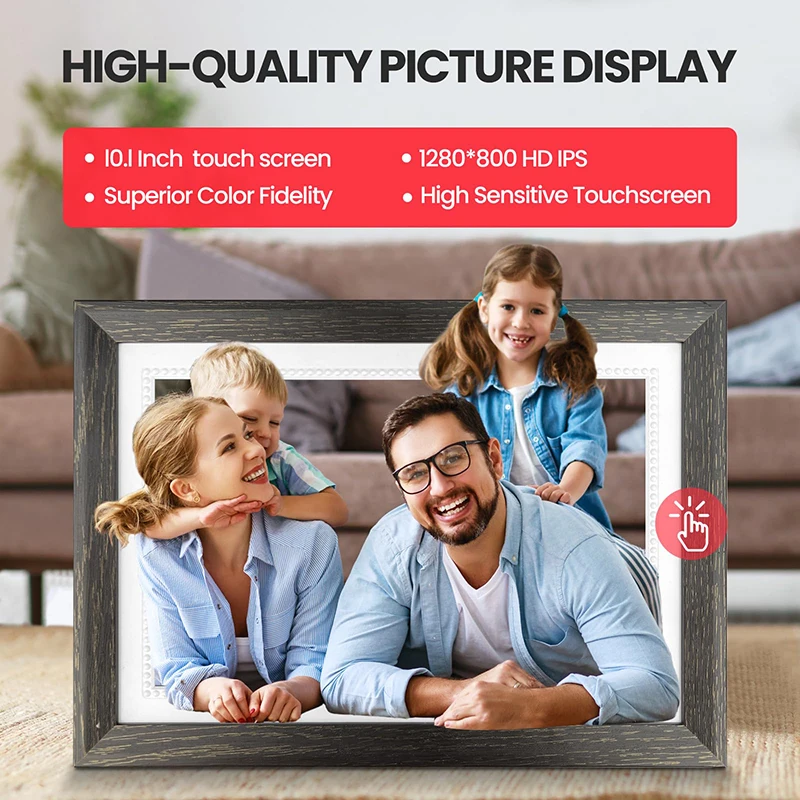 WiFi Frameo Digital Photo Frame 32GB Memory 10.1 Inch 1280x800 IPS LCD Touch Screen Playable Video Smart Digital Picture Frame