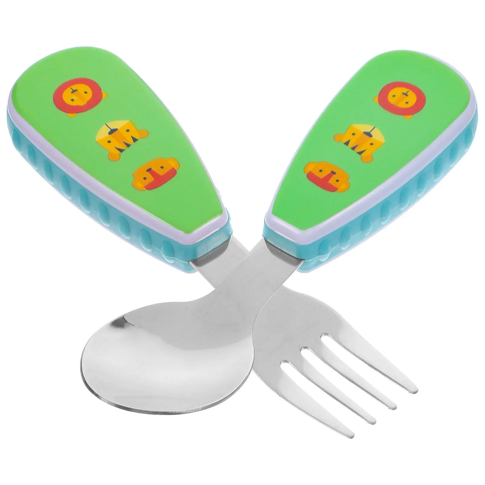 

Toddler Self Feeding Utensils Baby Spoons Forks Stainless Steel Eating Training Kids Independent Learning Plastic Storage Box