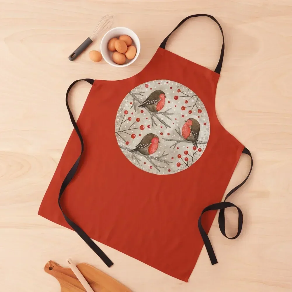 

Robins and red berries Apron Barber Things For Home And Kitchen Teacher Utensils For Kitchen Apron