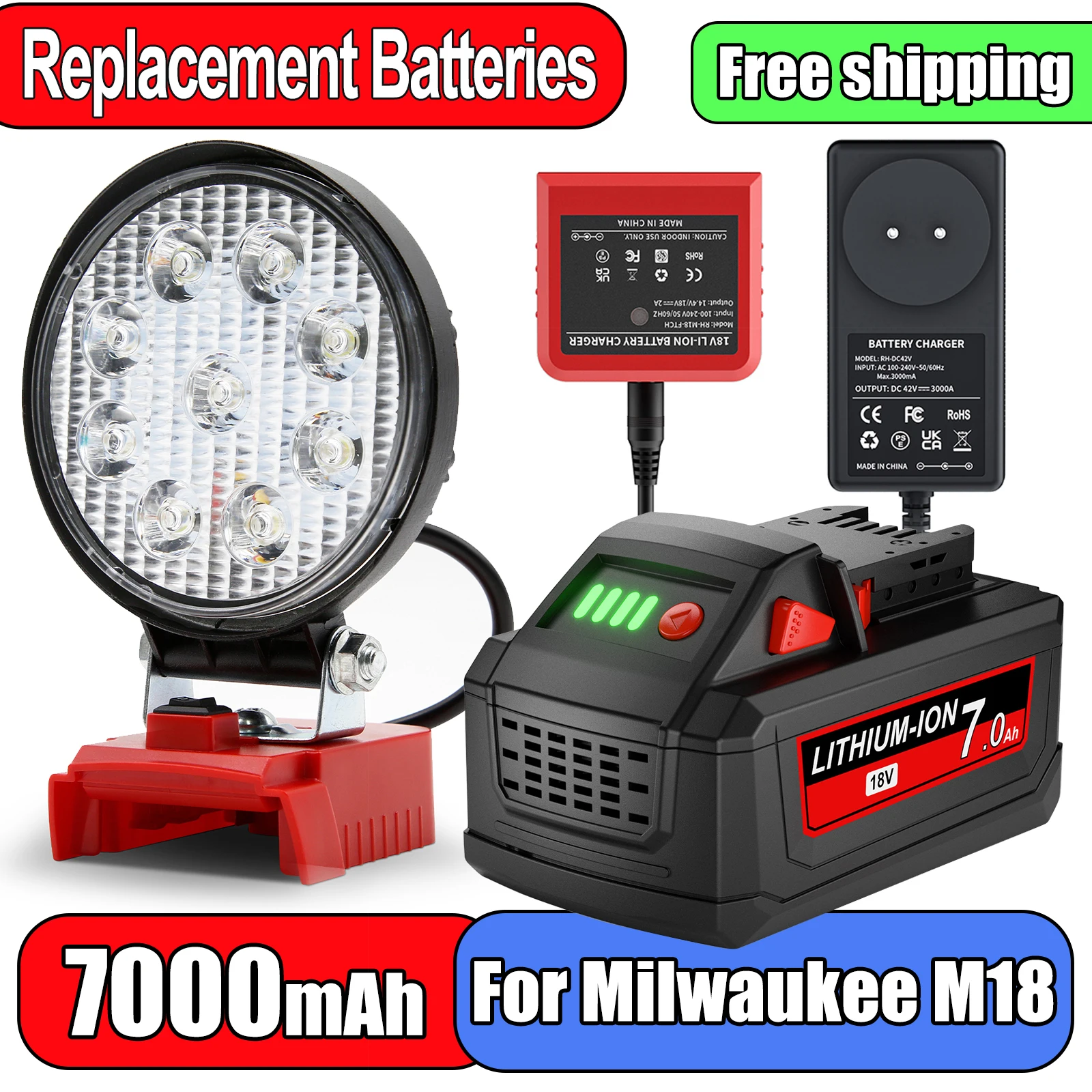

For Milwaukee M18 Battery 7000mAh/3800mAh 18V Rechargeable Li-ion Battery M18B5 XC 48-11-1815 2604-20 48-11-1850 Battery Charger