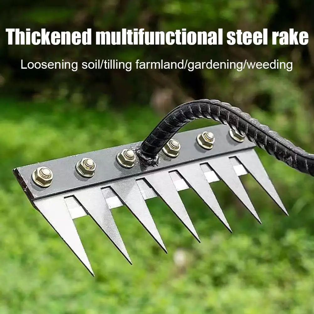 5/6/7/8 Teeth Iron Gardening Hoe Weeding Rake Farm Tool Grasping Raking Loosening Soil Nail Rake Tool Artifact Harrow Farm Too