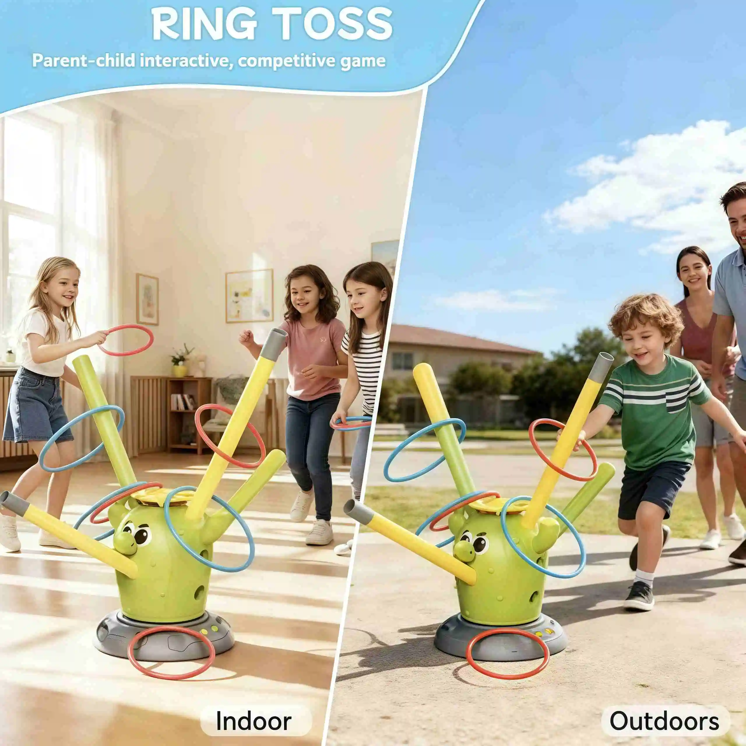 ของเล่นกีฬา 4-in-1 รูปทรงกระบองเพชร (3+): เบสบอล, กระโดด, ขว้าง, ยิง – จรวด 2 ลูก, ลูกบอล 3 ลูก, รีโมท