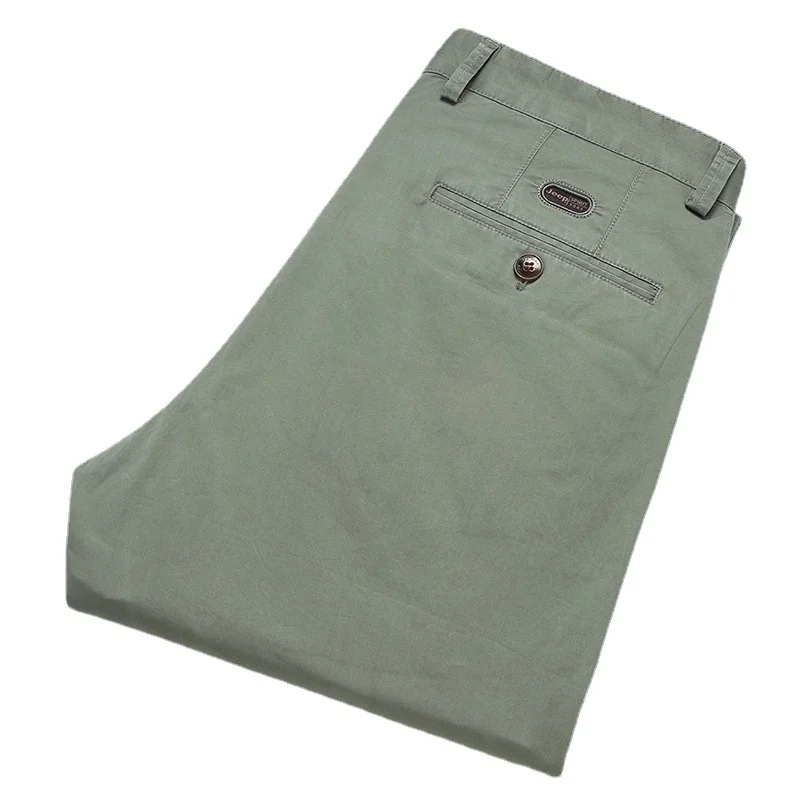 

Spring Summer Cotton Casual Pants Mens Clothing Straight Business Green Black Khaki Trousers Male Brand 2024