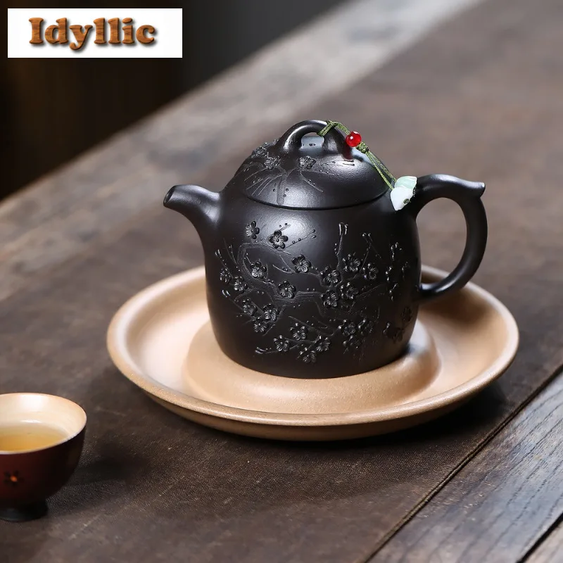 

280ml Vintage Yixing Purple Clay Teapots Handmade Black Qin Quan Pot Raw Ore Dahongpao Mud Kettle With Strainer Zisha Tea Set