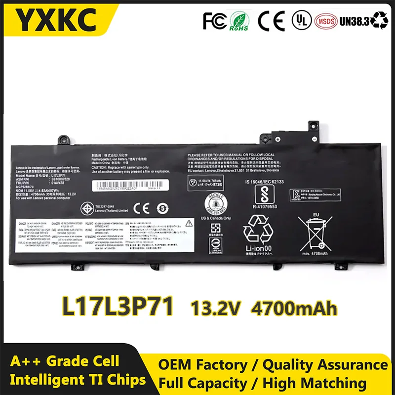 

YXKC Rechargeable Li-polymer Batteries laptop battery 01AV478 For Lenovo T480S 01AV479 L17L3P71 Notebook Battery