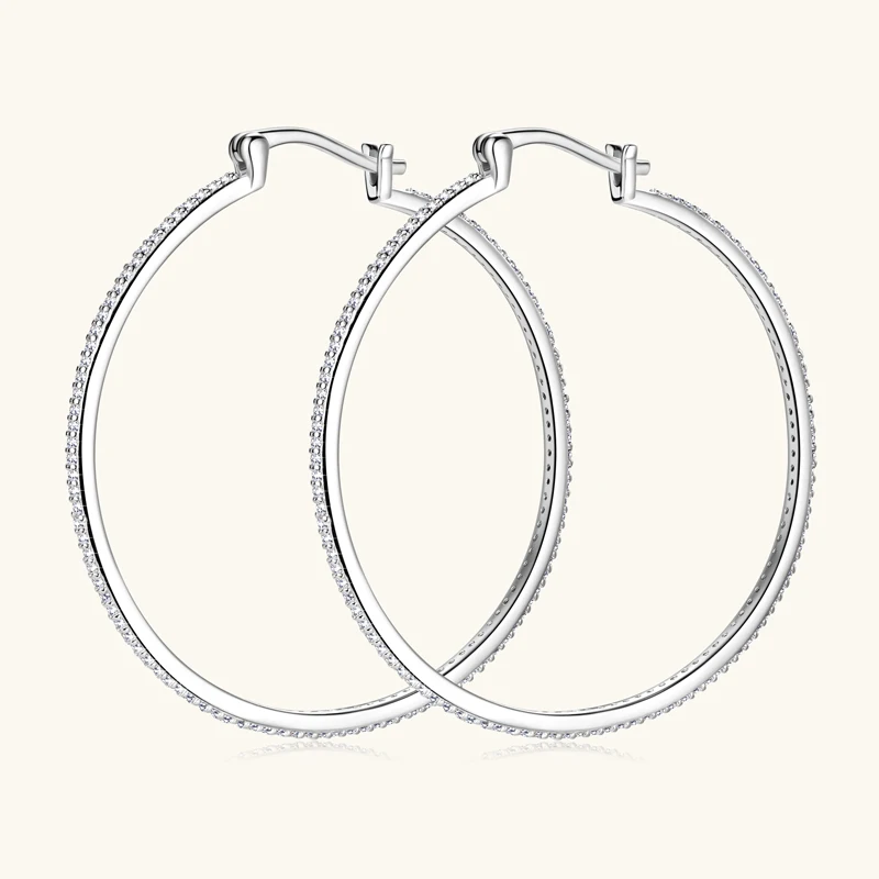 IOGOU 100% Moissanite Earrings 925 Sterling Silver 30-40mm Big Circle Hoop Earrings For Women Wedding Christmas Jewelry Gifts