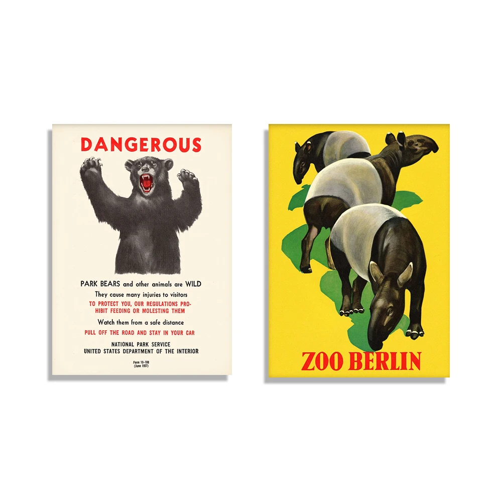 gefährlich! Vintage Bärenwarnschild Nationalpark Jagd Yellowstone Füttern Sie keine Bären! Tapir Berlin Deutschland Zoo Reiseposter