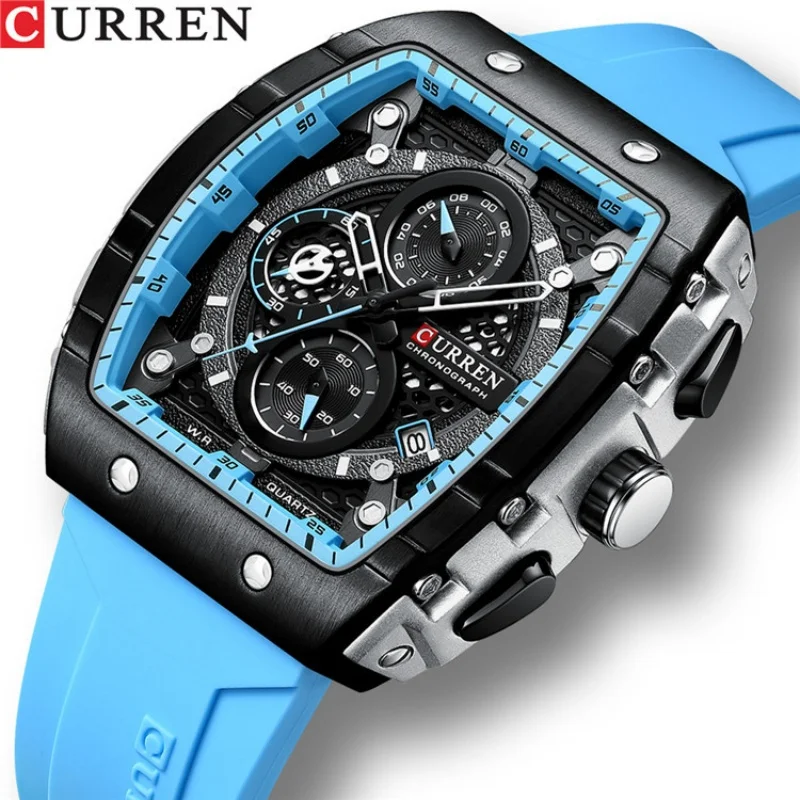 CURREN 8442 mode hommes montre à Quartz créatif squelette cadran chronographe calendrier horloge décontractée montres de sport homme reloj hombre