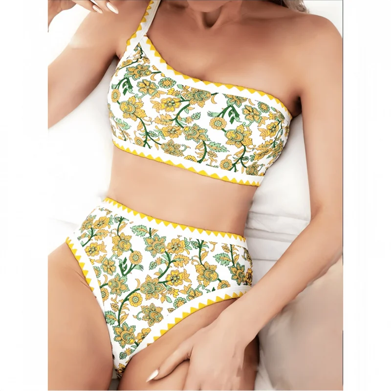 Two-Piece Bikini Swimsuit Printed High-Waist Sexy Vacation Hot SpringbikiniFemale