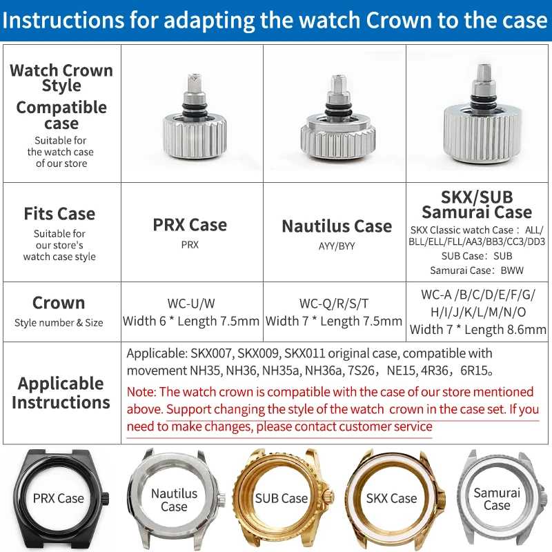 Black Stainless Steel Watch Crown For SKX007 Shiny.Matte, Fit For NH35,  NH35a,  4R36, And 6R15 Movements Mod Parts