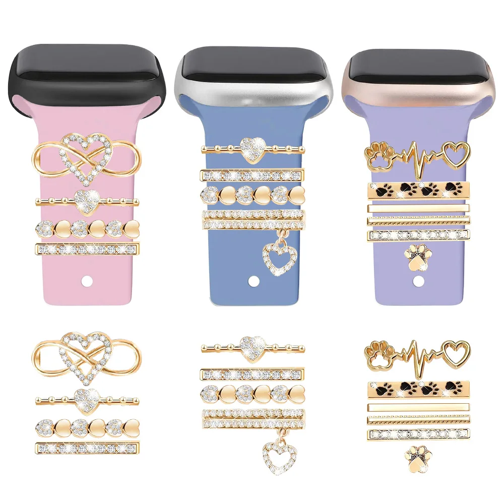 14-Pcs Super Bling Watch Charms with 13-Pcs Decorative Rings Loops 1-Pcs Decoration,Compatible with Apple Watch Band Metal 1-11
