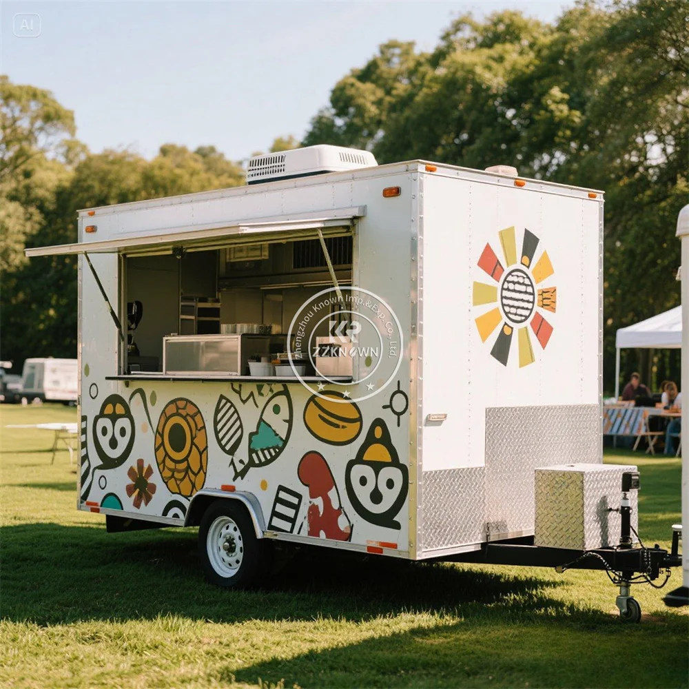 

Concession Hot Dog Cart Fast Food Truck Trailer Catering Cart Ice Cream Vending Custom Mobile Food Truck Fully Equipped