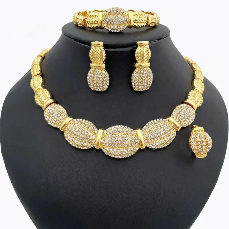 

Design White Crystal Zircon Jewelry Set Ball Shape Choker Necklace Earring Bracelet Ring Set African Nigeria Dubai Wedding Gift
