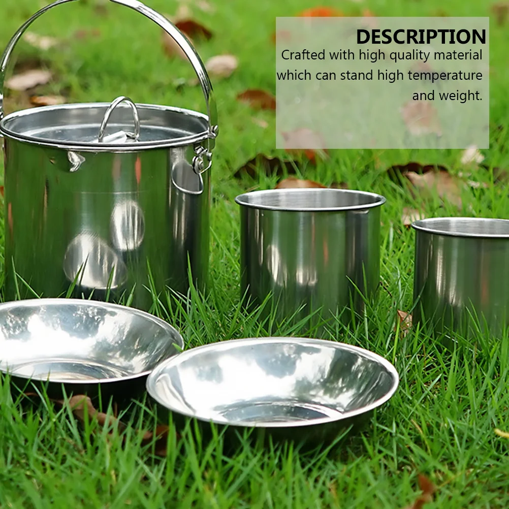 

1Set Stainless Steel Camping Cookware Portable High Temperature Resistant Outdoor Hiking Picnic Kettle Set Outdoor Cup