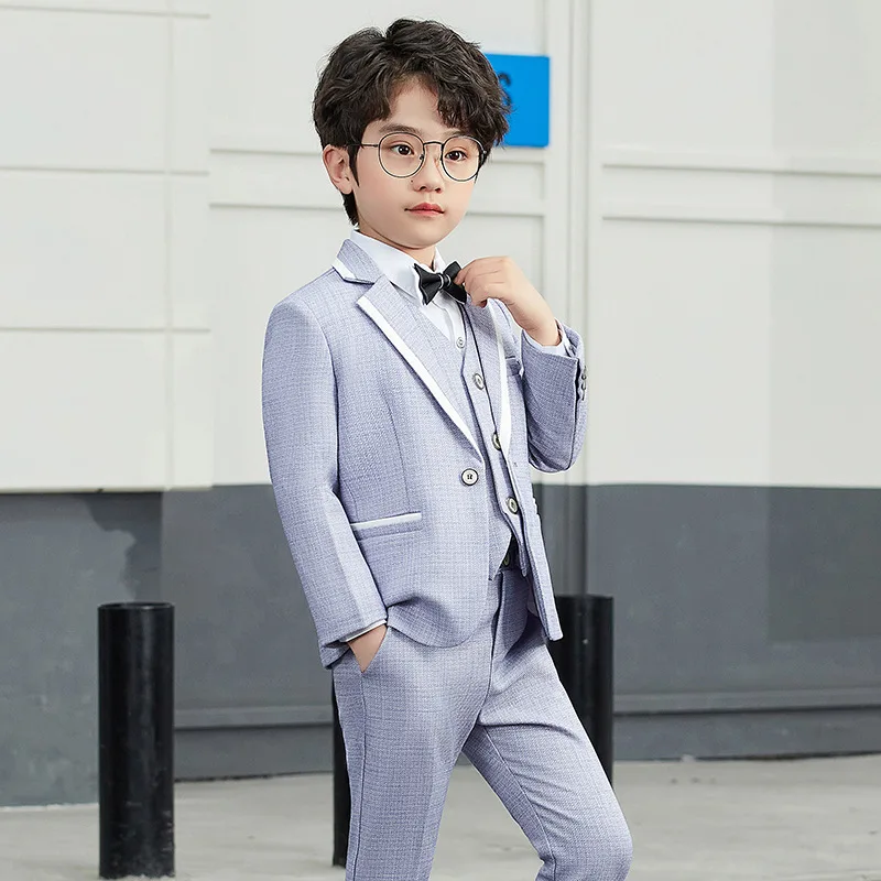 Teen Boys Formal Wedding Suit Kids Jacket+Vest+Pants+Bowtie 4Pcs Clothing Set Gentleman Children's Day Performance Dress Costume
