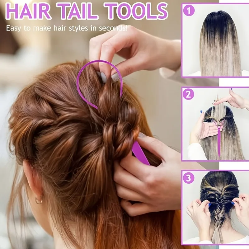 6Pcs Professional Hair Styling Tools Set - Rat Tail Comb, Bristle Brush, Edge Brush, Topsy Tail Hair Tool & Braid Hook Kit view 2