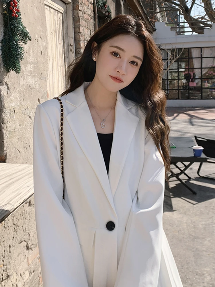 LANMREM Chic Blazers For Women Notched Collar Single Button Stitching Ruffles Coat Office Lady Fashion Clothing 2024 New 2DA3933