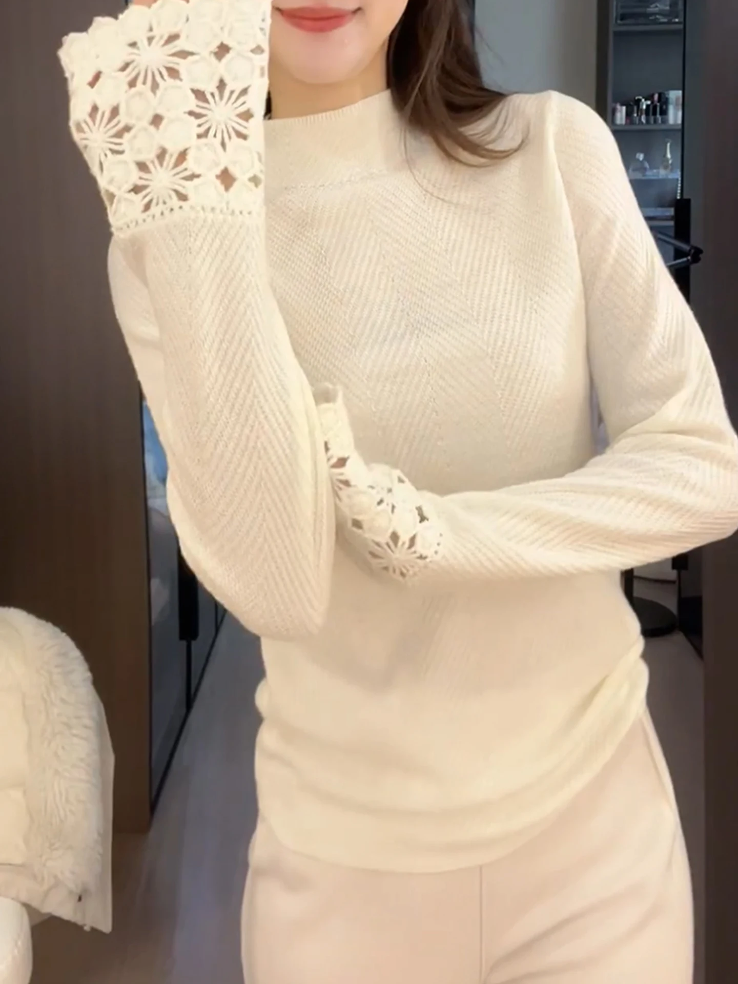 Comodo maglione da donna lungo lavorato a maglia in puro colore Sve f collo alto Sli Casual Sle versione coreana Camere Top