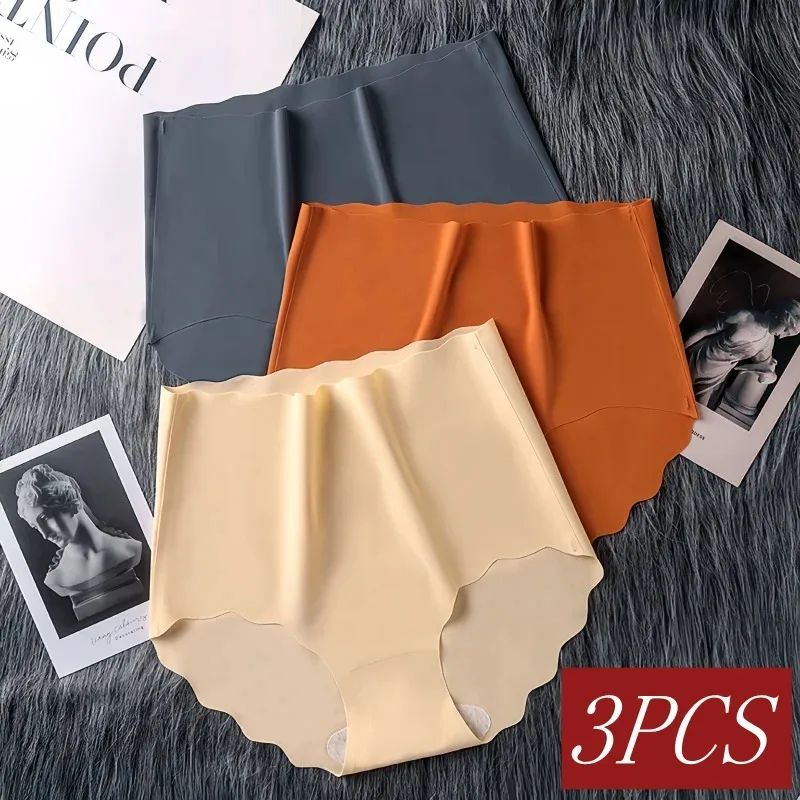 3 pz/set Mutandine Senza Soluzione di Continuità A Vita Alta per Le Donne di Seta del Ghiaccio Hip Lift Slip Invisibile Mutande Femminili Comfort Lingerie Sexy M-XXL