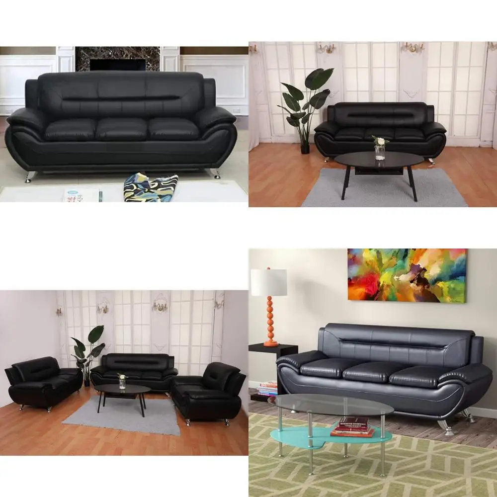 

Modern Comfortable Stylish Sturdy 3-Seat Leatherette Sofa Set for Living Room Configuration