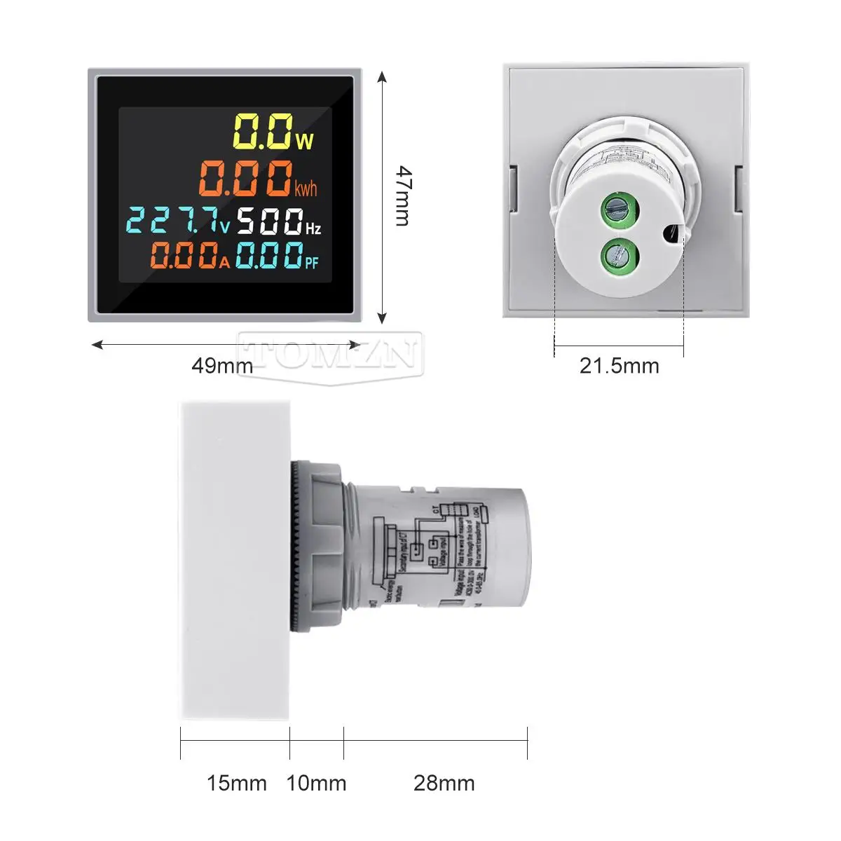 6IN1 Digital Display Square Voltmeter Ammeter Ampere Current Voltage Hertz Frequency Energy Meter Kwh Signal Light lndicator