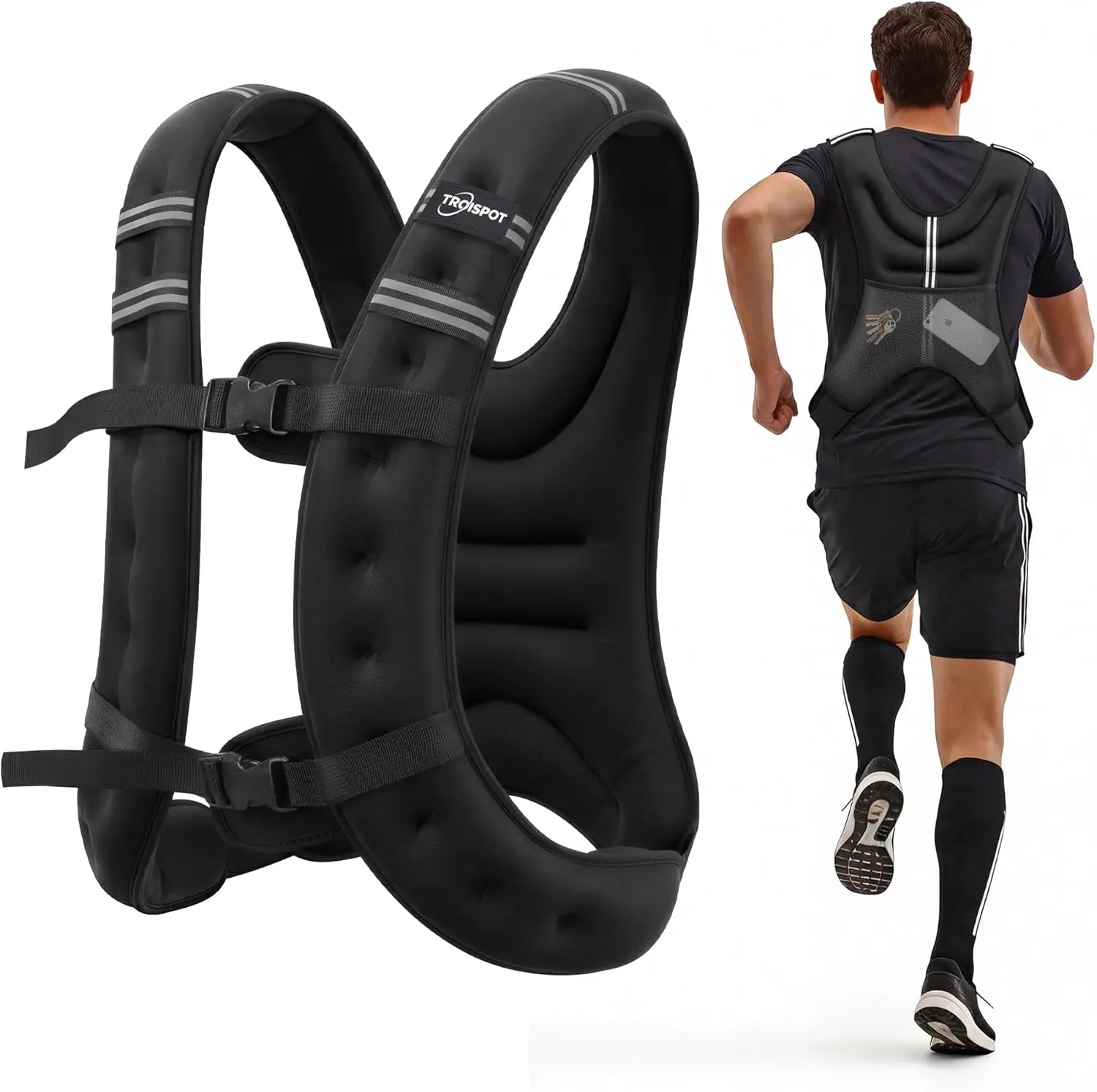 

Утяжеленный жилет 30 фунтов со светоотражающей полосой и сетчатым карманом на спине для мужчин и женщин, для домашних тренировок и занятий на открытом воздухе