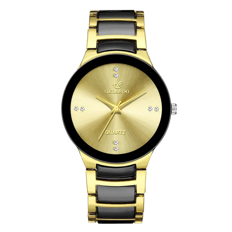 Luxury Tungsten-like Steel Watch Men Gold Black Watches ORLANDO Fashion Business Quartz Wristwatches Relogio Masculino