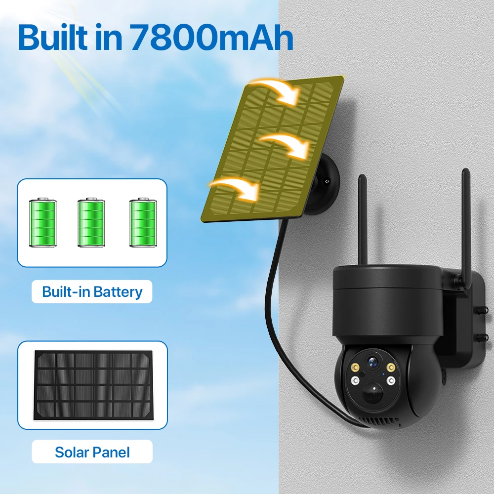 야외 태양광 와이파이 IP 카메라, HD 무선 카메라, 내장 배터리, PIR 인간 감지 비디오 감시 카메라, iCsee, 4MP, 2MP