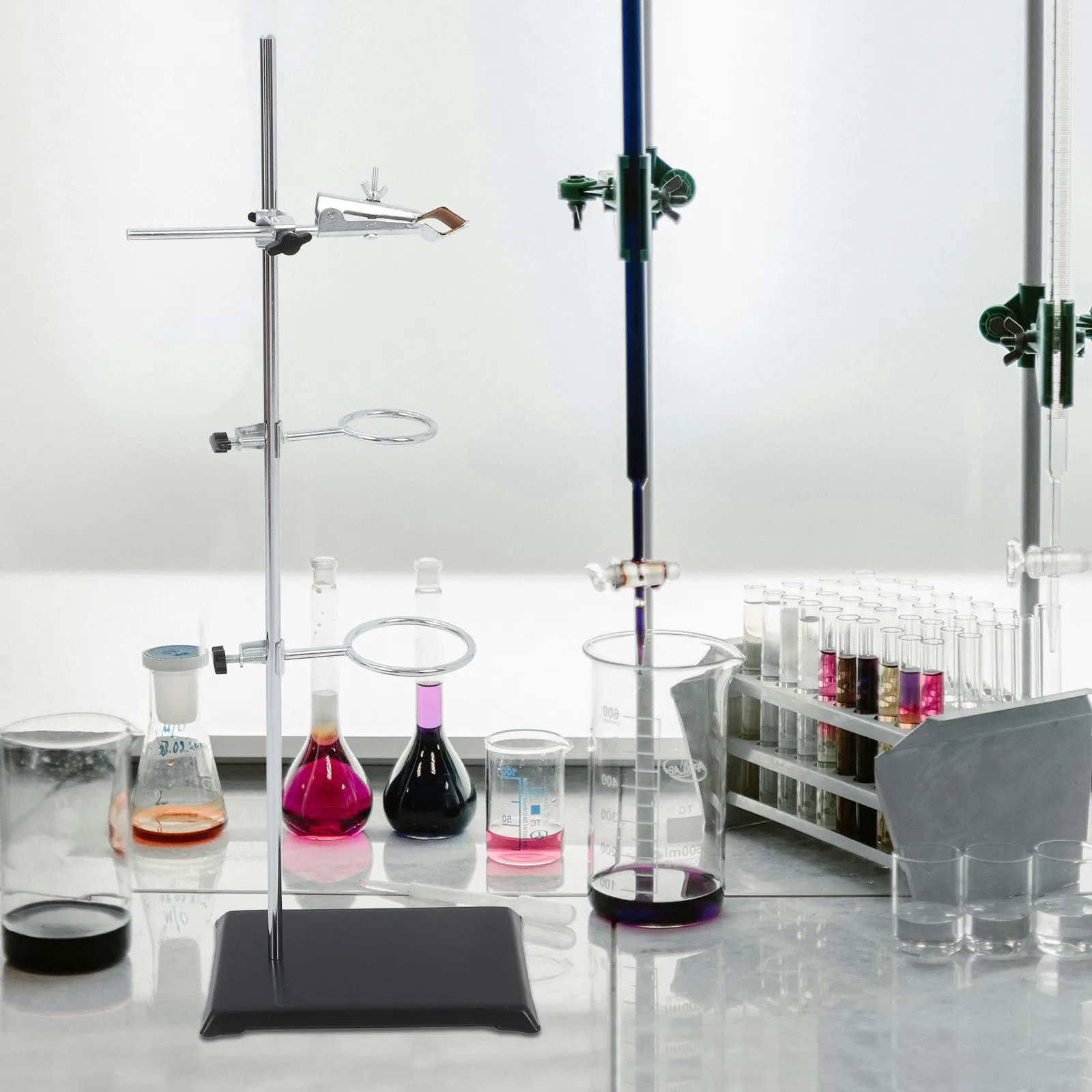 Adjustable Laboratory Stand Set with Clamp for Test Tubes Funnels and Rods Heavy Duty Science Lab Support Bracket Device view 6