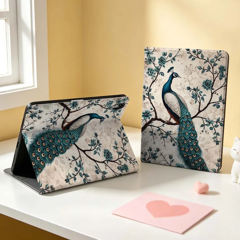 Animal Peacock Feather Soft For Apple iPad Pro Mini Air A16 A17 A14 4 5 6 7 6th 12th Gen M5 11 13 M4 Pen Tray Tablet Case