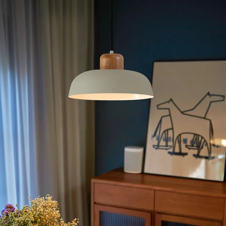 مصباح معلق LED بـ 6 ألوان 30 سم، مصباح معلق من الألومنيوم بسيط مع سقف خشبي، إضاءة على الطراز الشمالي للمنزل والمقهى