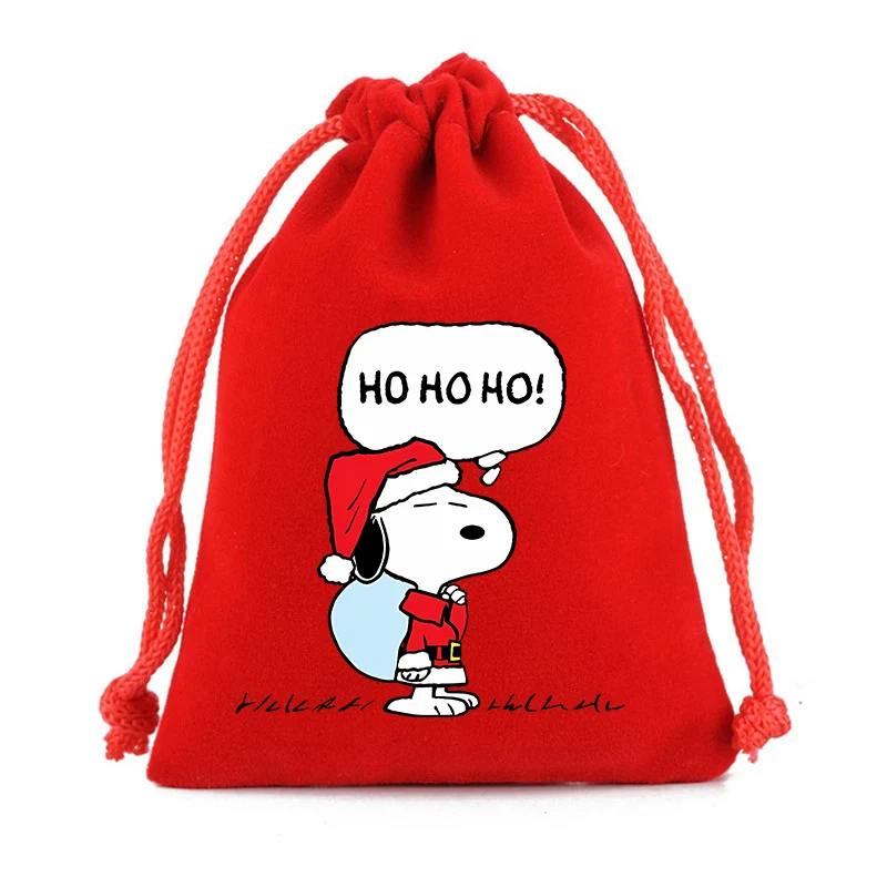 Czerwone woreczki ze sznurkiem z włókniny z motywem Snoopys, dekoracja na festiwal rodzinny, torba na prezenty, woreczek na słodycze z motywem anime na Nowy Rok, prezent na Boże Narodzenie
