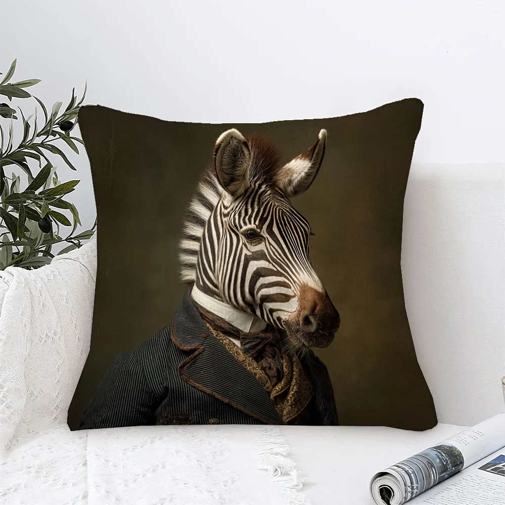 Double Sided Victorian Style Zebra in Suit Portrait Decorative Throw Pillow Case Elegant Animal Art Cushion Cover Sofa Home