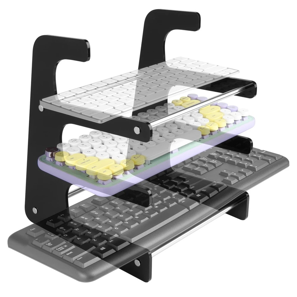 3-Tier Acrylic Keyboard Storage Rack Keyboard Display Stand Gaming Keyboard Plate Holder Stand Keyboard Desktop Organizer