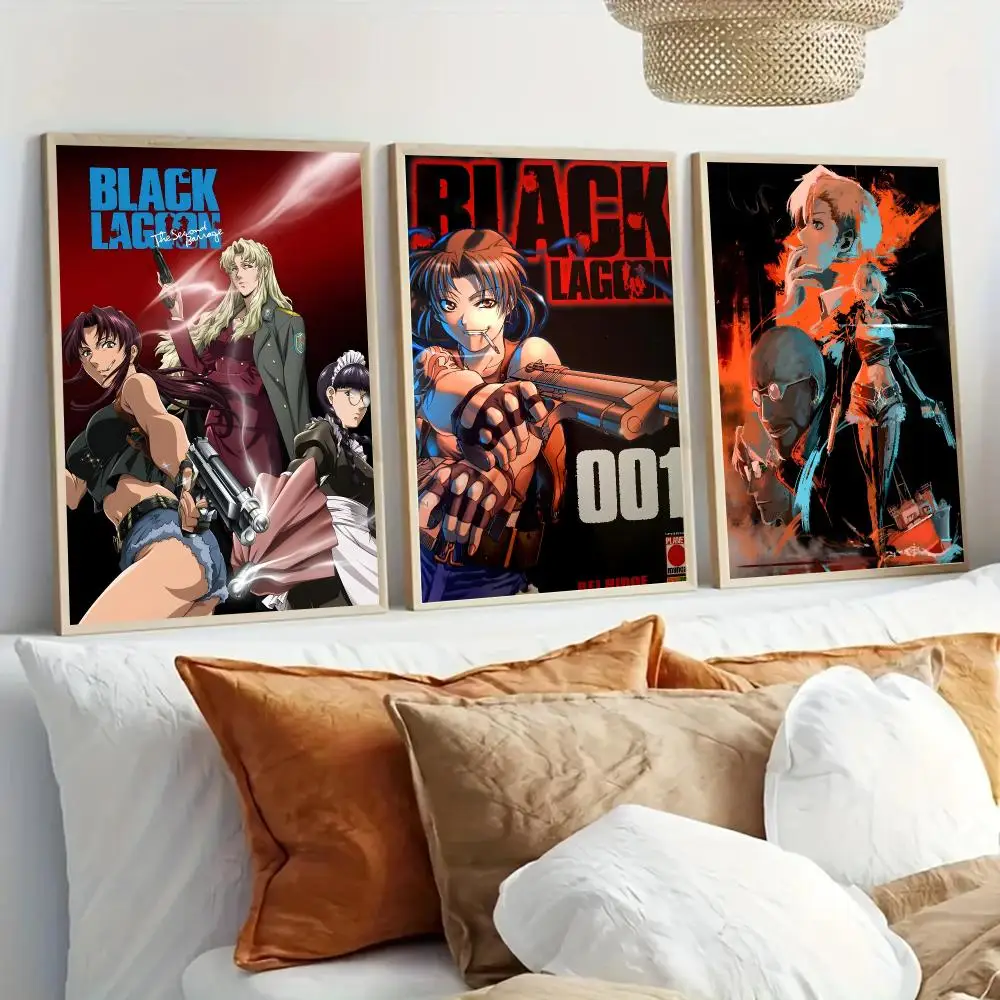 B-Black Lagoon Anime Poster Modern Home Living Bedroom Bar Hallway Waterproof Wall Art Aesthetic Decor