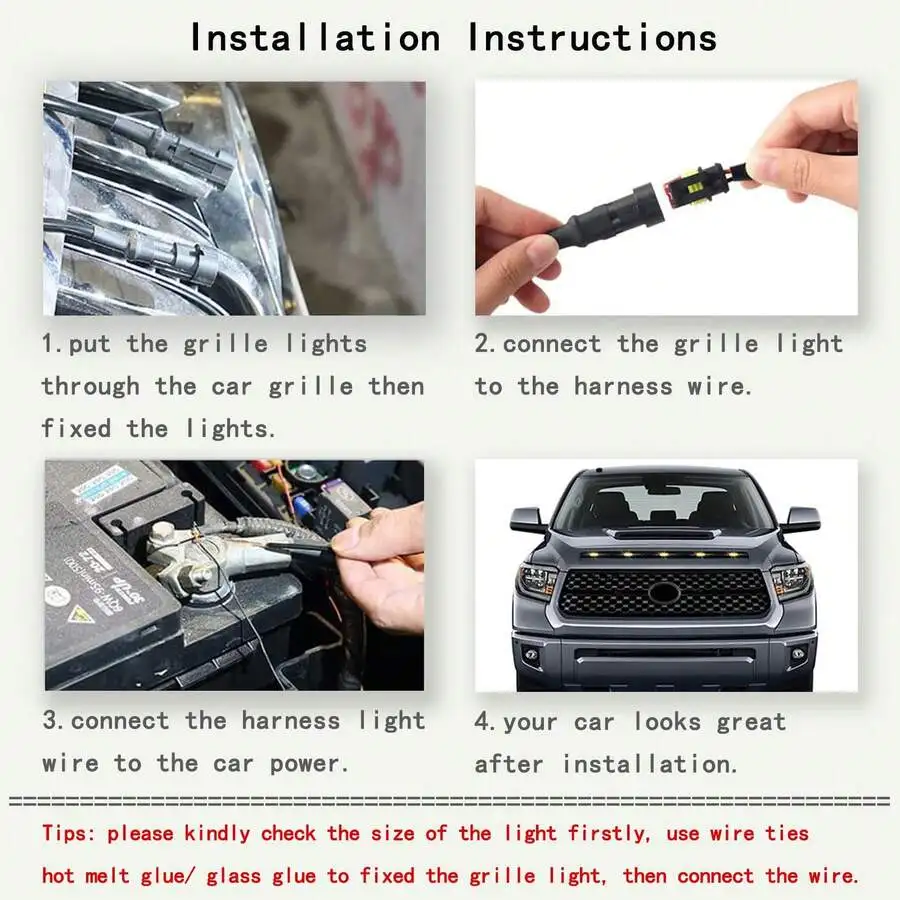 Four-In-One Automotive LED Grille Light, Amber Light, DC12V, Automotive LED Accessories, Suitable For Various Car Models, Truck