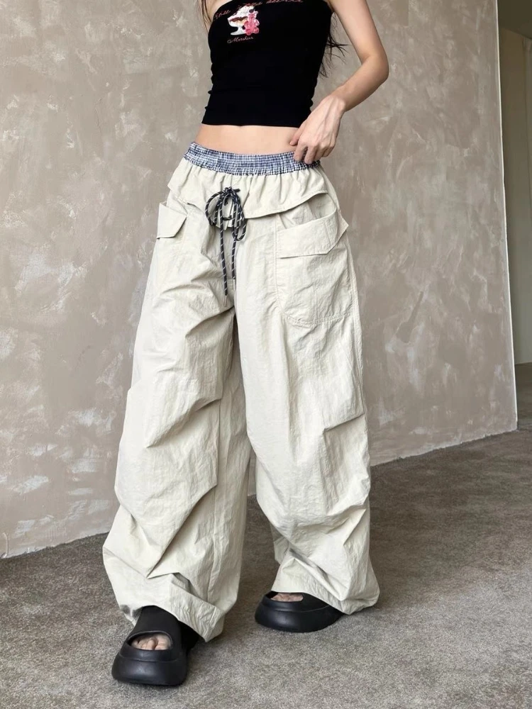 Y2k الدانتيل متابعة التجفيف السريع البضائع السراويل النساء الدوبامين واسعة الساق بناطيل كاجوال الإناث الهيب البوب تصميم الشارع الشهير 2025 Sweatpants