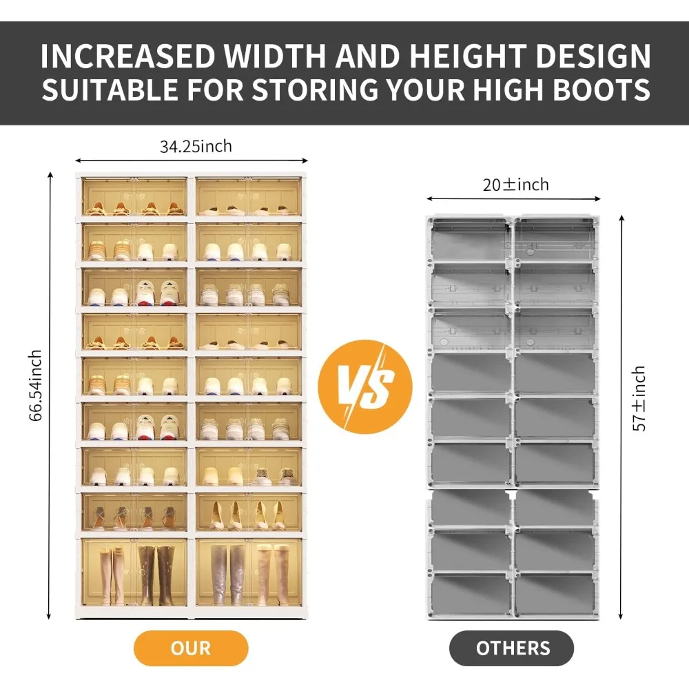 9-Tier Foldable Shoe Rack Organizer for Closet 36Pairs Plastic Shelf Collapsible Shoes Storage Box Clear Boxes Stackable