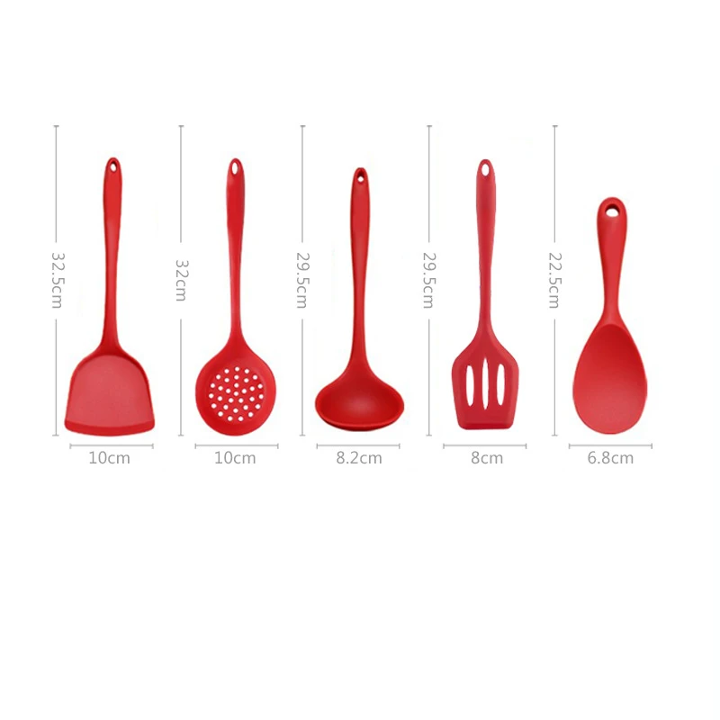 Food Grade Silicone Spatula Soup Spoon Non-stick Heat Resistant Shovel ​Cooking Set Kitchen Accessories Red Household