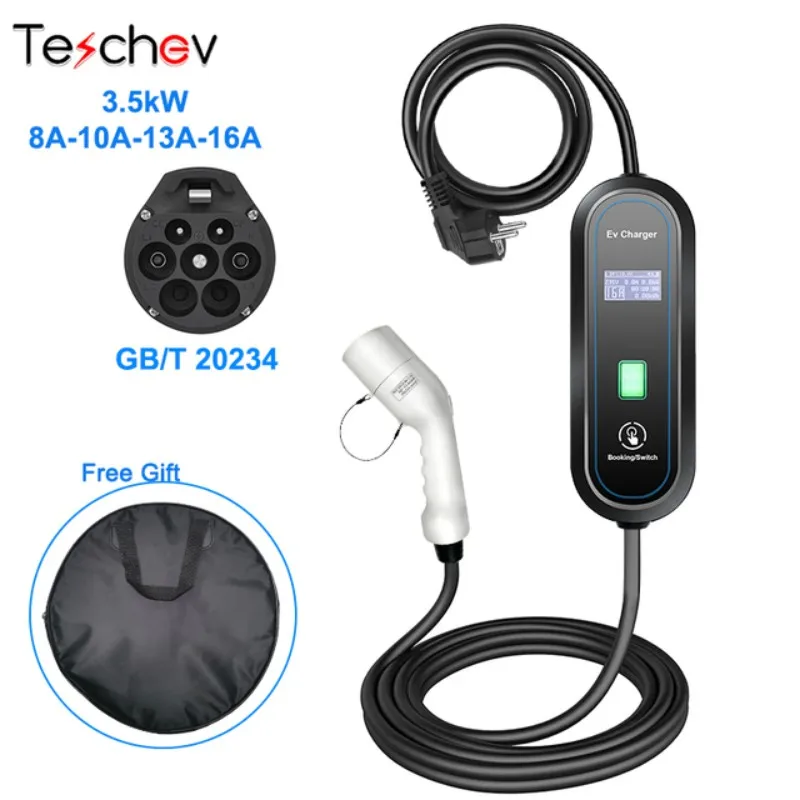 Teschev 220V 230V Level 2 EV Charger Type 2 16A 3.5kW GBT Electric Car Charging Cable J1772 Type 1 Wallbox for Electric Vehicles