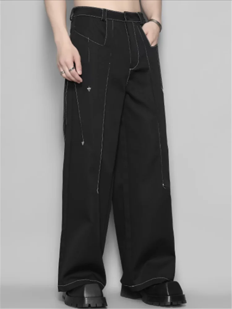 2023 Original fashion brand black irregular lines cut stitching design sense hip hop loose cargo pants men