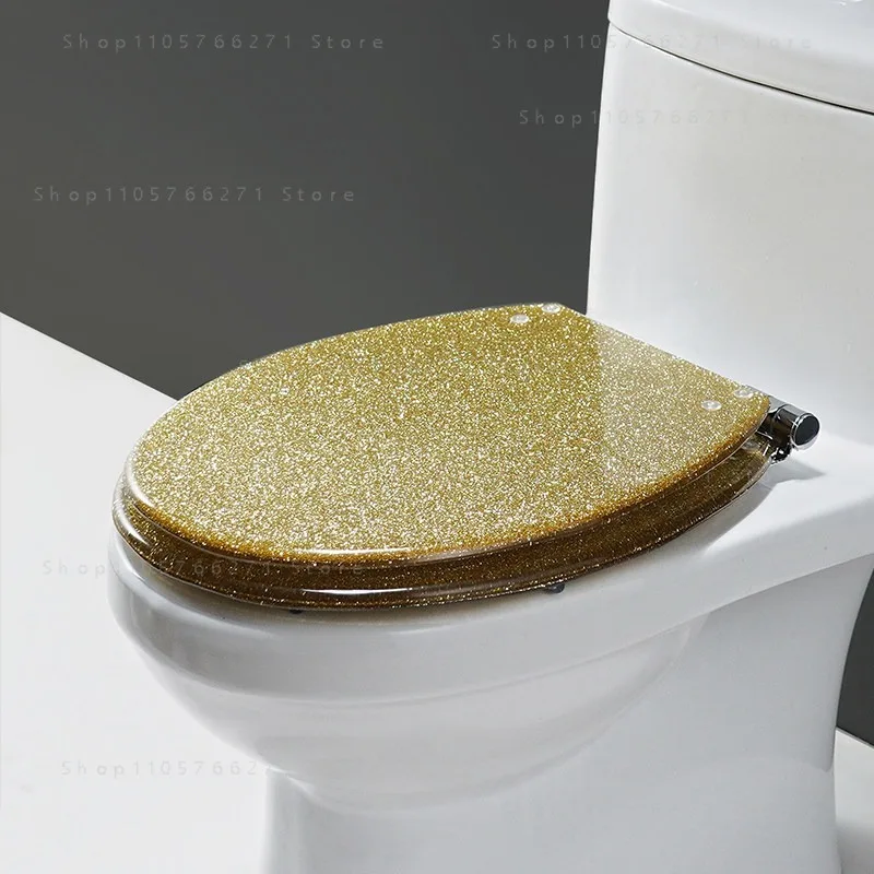 New high-grade beautiful twinkling golden resin toilet seat cover, slow-down stainless steel hinge, U/V/O universal fit