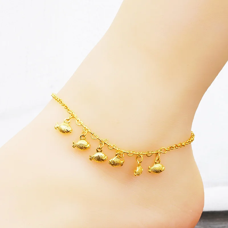 Best Imitation 18K Real Gold 100% 999 Anklet 26cm Heart Pendant Gift for Women's and Girl's Sweet Cut Style Jewelry