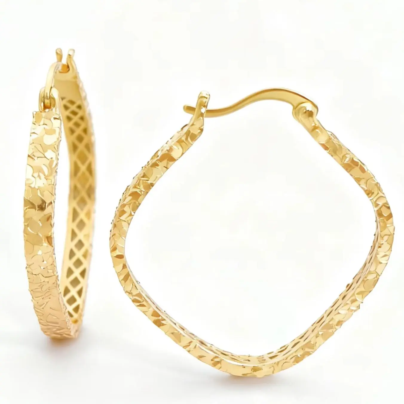 

Triple Thick Rhodium Plated 925 Sterling Silver Jewelry Exquisite Square Ice - like Textured Hoop Earrings