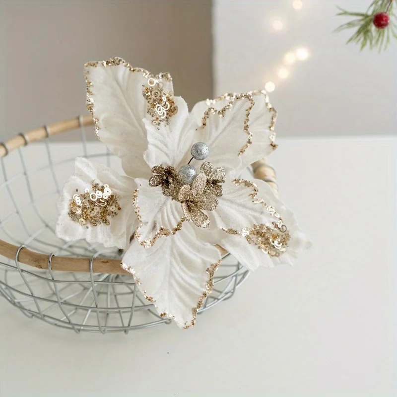 Festive 8.66inch Christmas Poinsettia Decorations - DIY Home Decoration Vibranet Material Suitable for Xmas New Year Winter