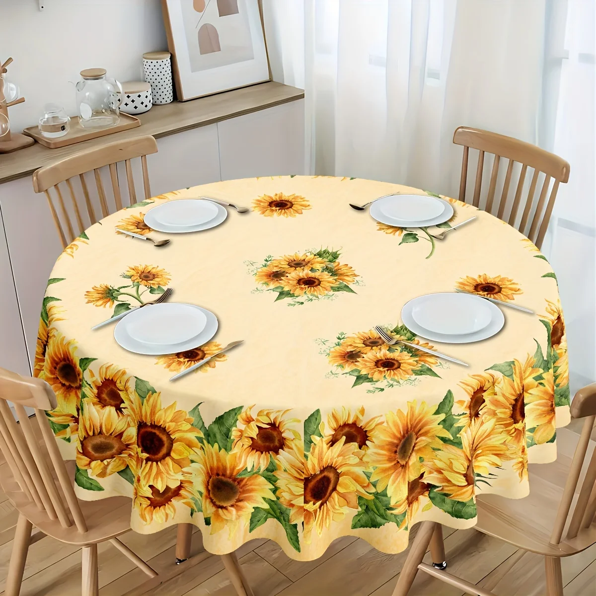 1 piece of bright sunflower tablecloth - polyester fiber, rectangular, spring/summer blooming flower design