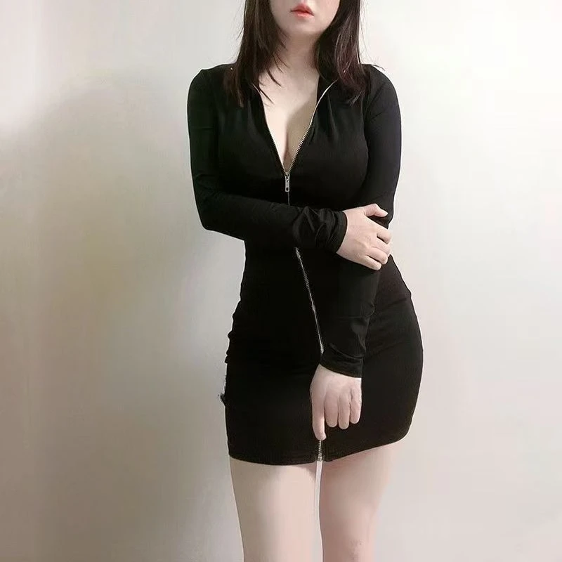

American Retro Black Hip Wrap Dress Women Zipper Elegant Slim Bodycon Dresses Korean Fashion Desigr Casual Clothing Hottie Skirt