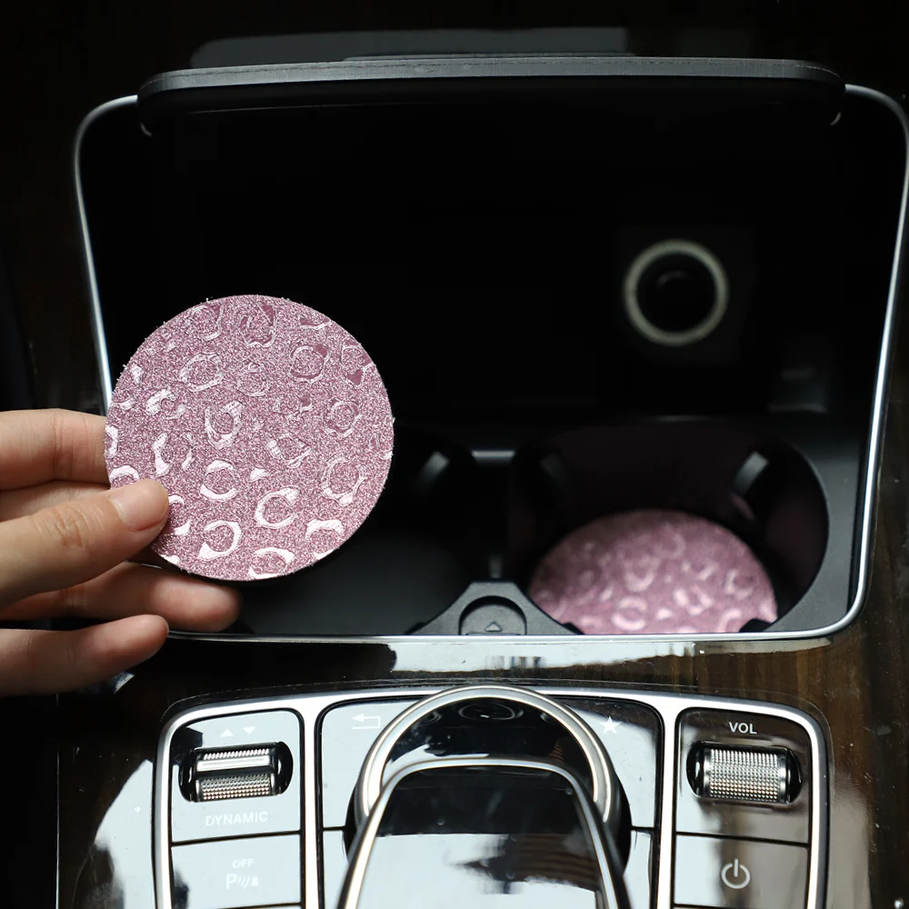 Paar wasserdichte, glitzernde TPU-Auto-Getränkehalter mit Leopardenmuster, rutschfestem Blingbling-Stil für Auto-Innenräume – Detail 5
