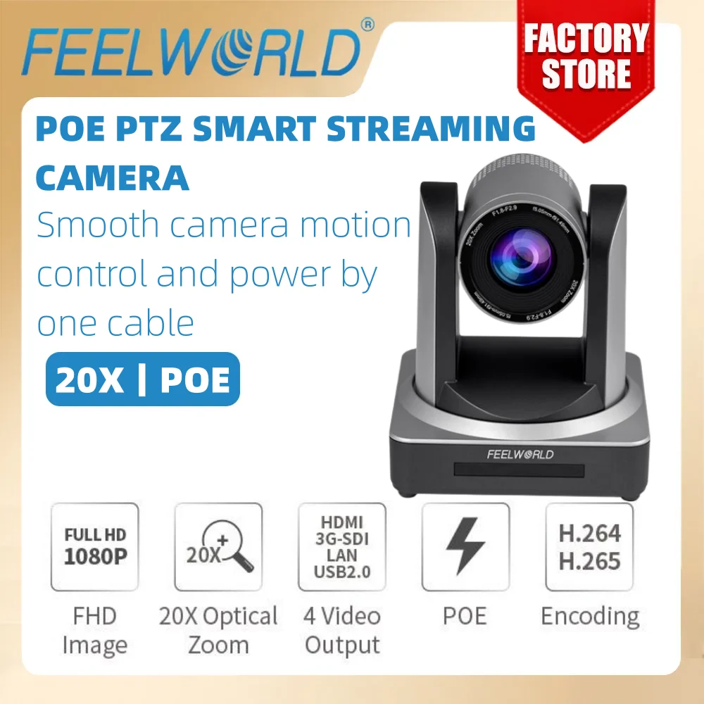 

FEELWORLD POE20X High Quality CMOS Sensor 20X Optical Zoom PTZ Camera - The Perfect Addition to Your Photo Studio Kit