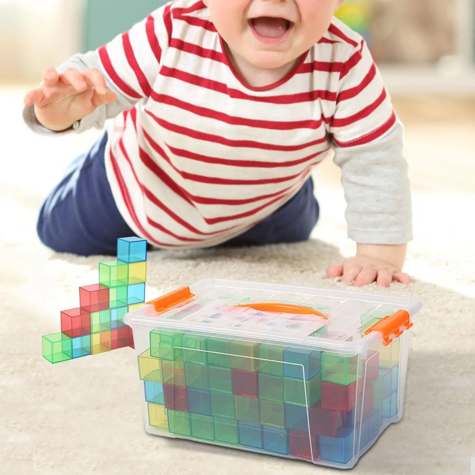 

Transparent Geometric Cubes Stacking Game Learning Educational Toys for Girls Boys Colorful Teaching Aids 4cm (144 Pieces )